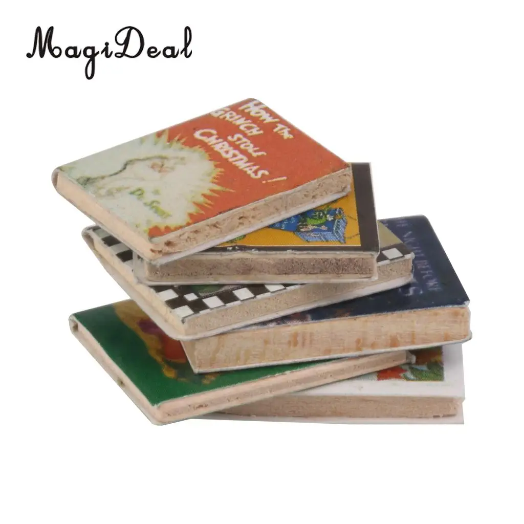 MagiDeal Красочные 6 шт 1/12 масштаб деревянные миниатюрные книги для игрушечного домика для кукольной комнаты коробка Кофейня стол книжная полка декорации