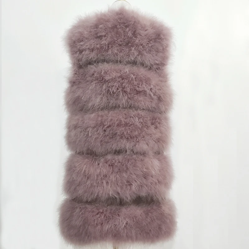 Fashion sexy turkey feather vest fur coat real fur vest ostrich fur coat vest plus leather 80 cm long women's clothing