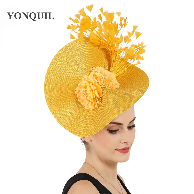 Белый желтый Большие Дерби Перья для волос аксессуары Fascinator невесты Головные