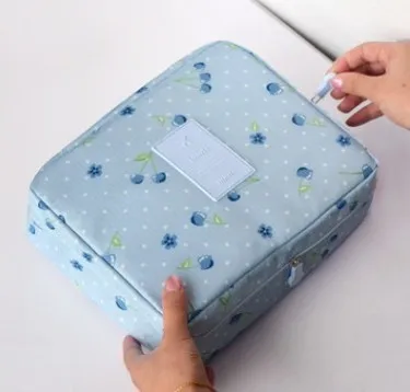 Blue Cherry Дорожная коробка для хранения косметики с ручным цветочным узором бюстгальтер нижнее белье Сумочка для зубных щеток молния продукты для ванной органайзер, сумка, карман - Цвет: Blue Cherry