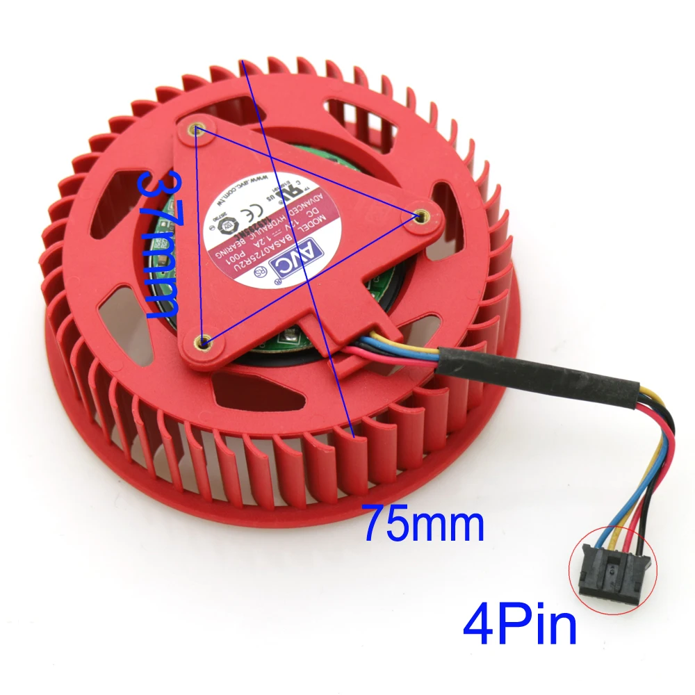 basa0725r2u 12 В 1.2a 75 мм для ATI HD4850 hd4890 HD5970 HD5870 Графика Вентилятор охлаждения 4 Провода 4PIN