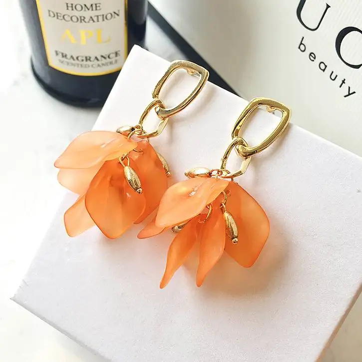 Summer New Fashion Acrylic Petal Flower Tassel Earrings For Women Trendy Ear Accessories Beach Orange Green White Brincos | Украшения и