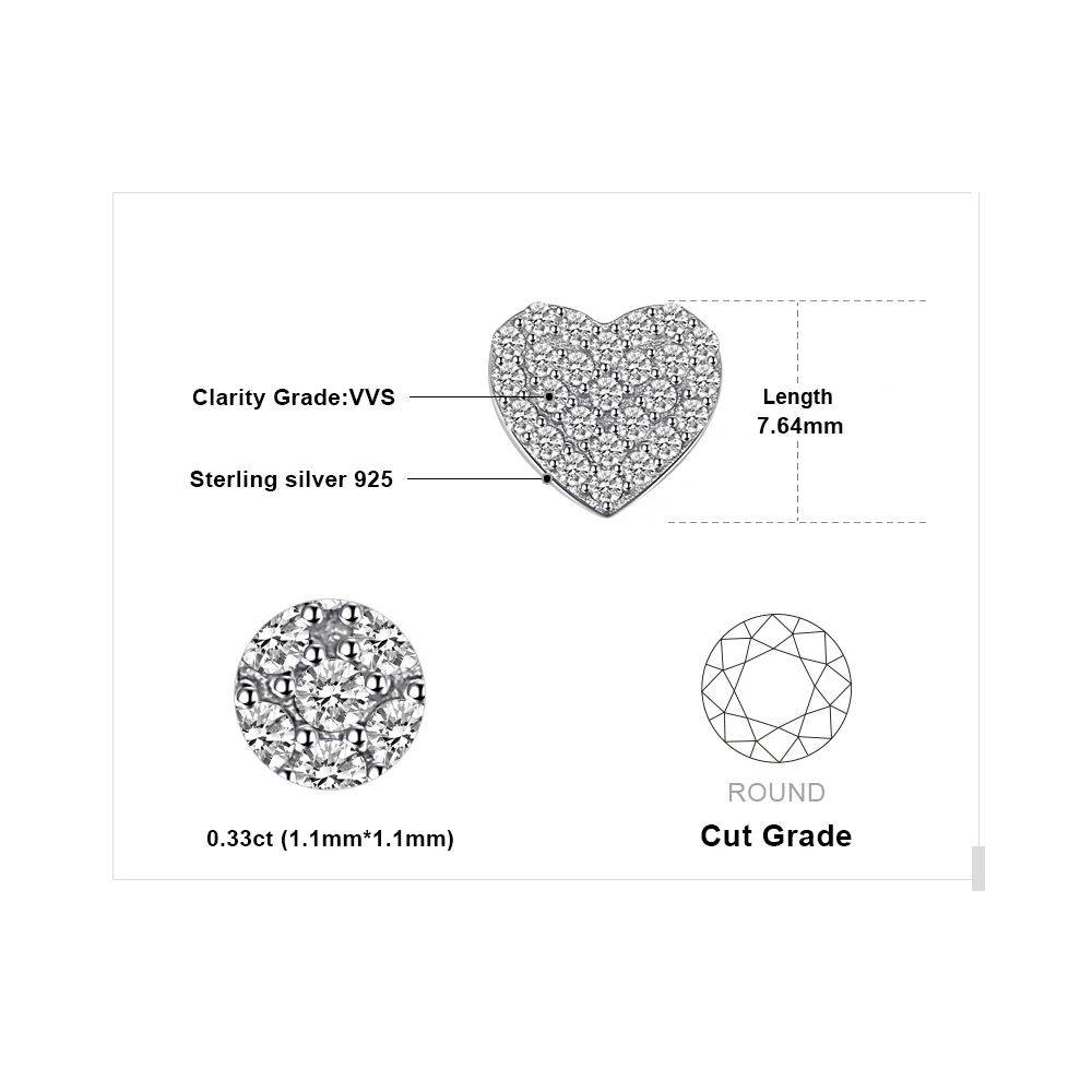 Jewelrypalace сердце любовь кубического циркония Серьги гвоздики для Для женщин 100% 925