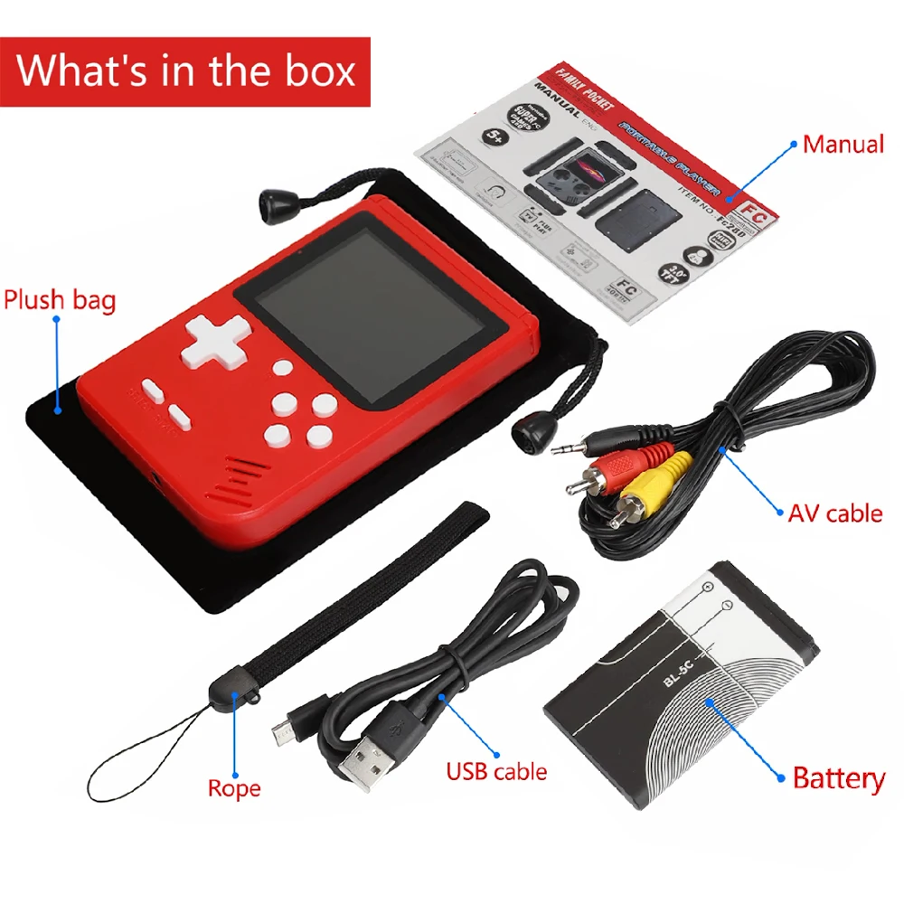 Классические мини-игровые консоли, JJFUN FC280 портативные игры, встроенные 400 ретро-ТВ-видеоигры с 3,0 дюймовым ЖК-дисплеем 1 USB зарядка