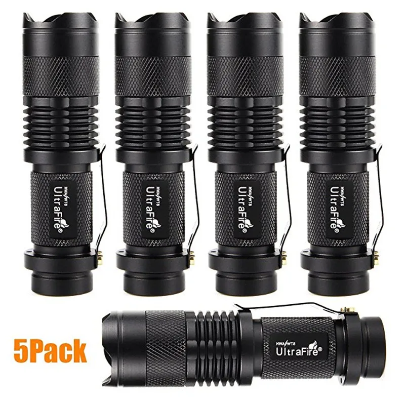 

Ultrafire SK68 2/5 Pack LED Flashlight Pocket Adjustable Torch 3 Modes With 14500 Rechargeable Battery Zoomable Lantern