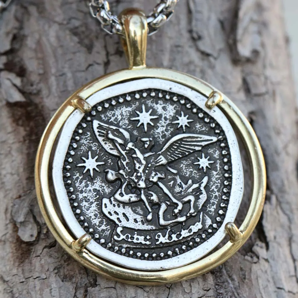 Tkuamigo Archangel св. Майкл молитесь за нас Мужская медаль религиозная подвеска