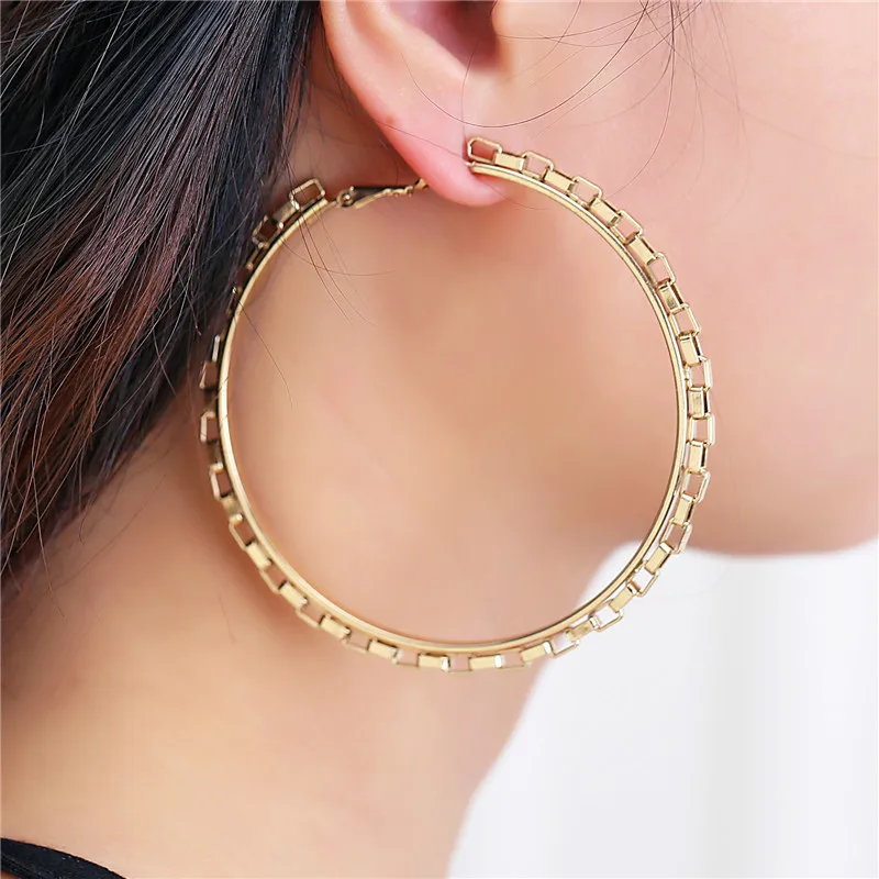 

1Pair 7cm Big Hoop Earrings Gold/Silver Plated alloy Fashion Punk Hollow Jewelry/Jewellery For Women Brincos in Wholesale