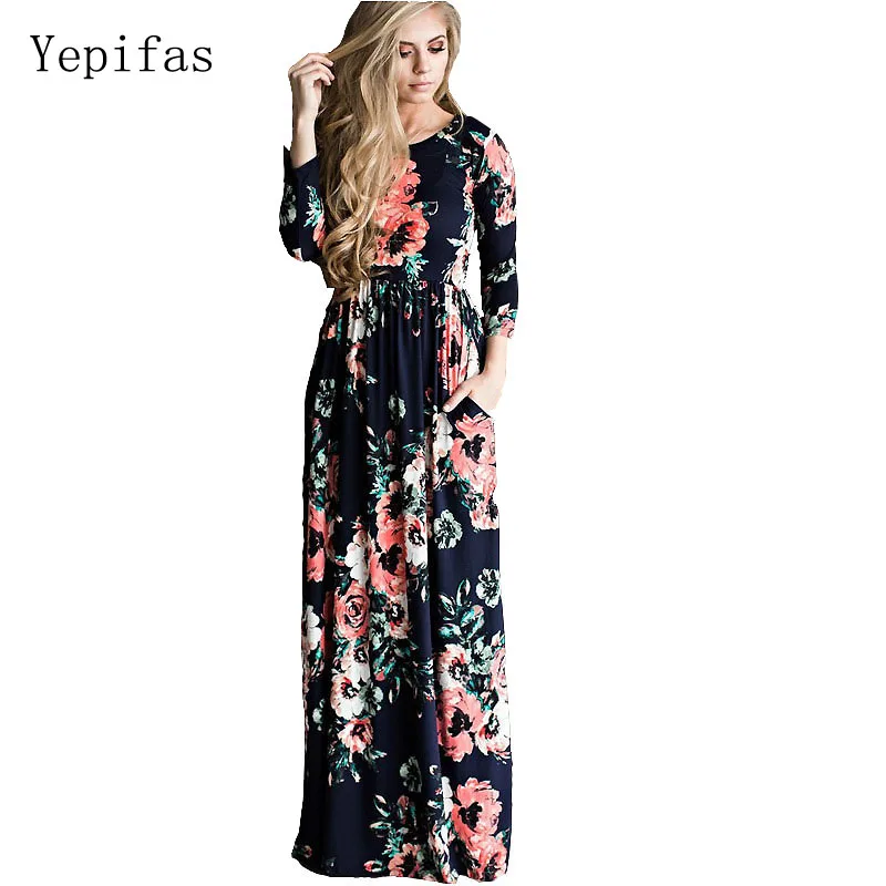 Платье с принтом Vestidos Largos de Verano Повседневная роковой ете 2017 Модная одежда