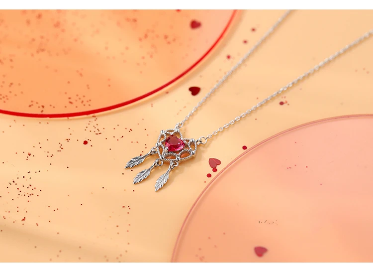 Серебряное красное сердце, Ловец снов, перо, ожерелье 925 AAA, сердце, циркон, подвески, ожерелье для женщин, модное ожерелье, ювелирные изделия для девушек