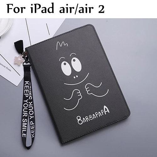 Смарт-часы кожаный чехол для нового iPad /, air/air2, 2/3/4, iPad pro 9," футболки с рисунками милого смайлика и Детские планшеты Cover w/ремешок на руку+ подарки - Цвет: Black ipad air air2