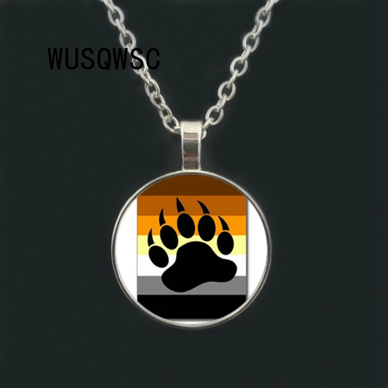 WUSQWSC Bear Pride Ying Yang with Paw Gay Photo Charm pendant rainbow necklace &amp Handmade glass dome gay jewelry | Украшения и