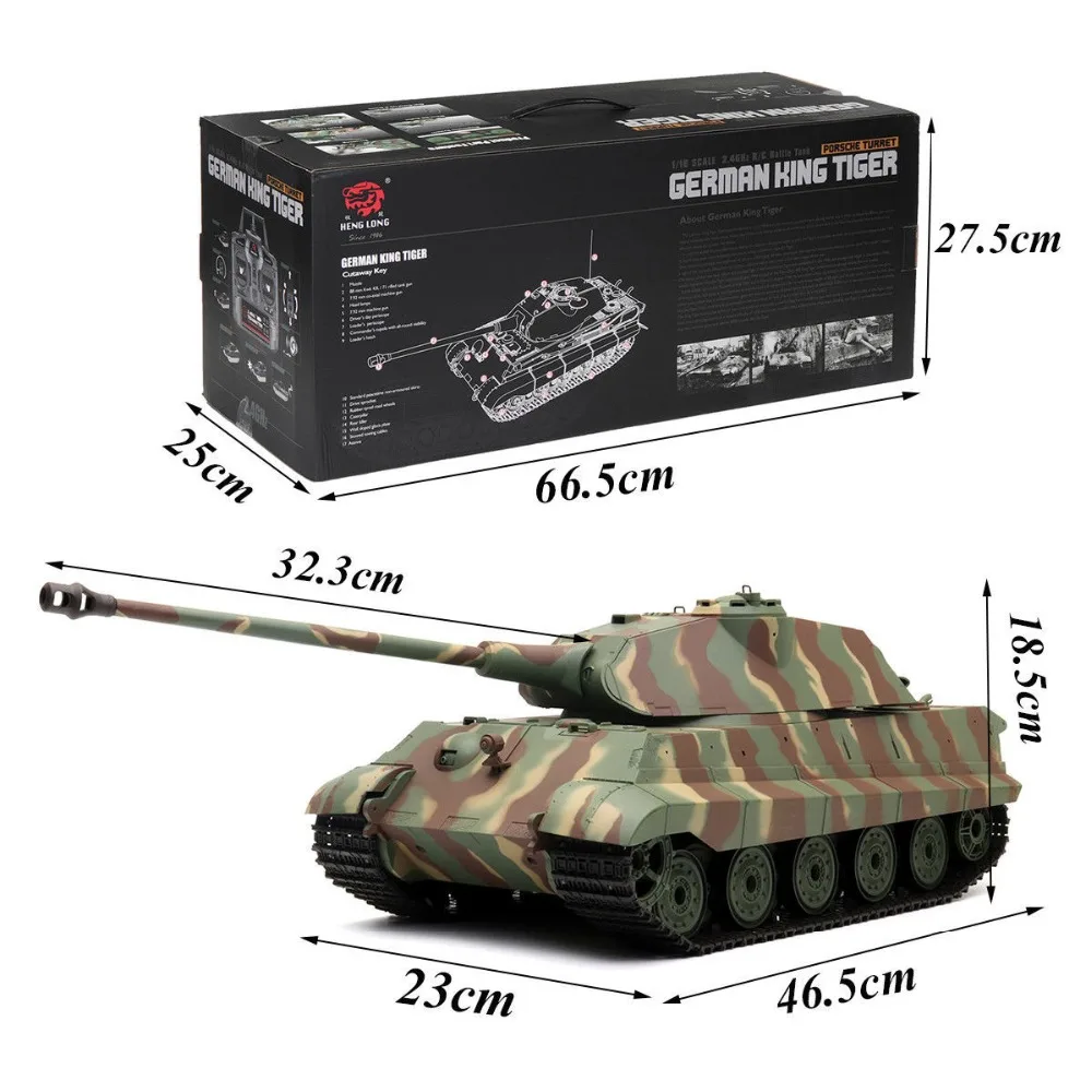 Модель танка Heng Long 1/16 Германия King Tiger RC Модернизированная версия 3888 1 с дымом и