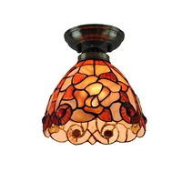 7" Tiffany Rose Pattern Ceiling Light Mediterranean Sea Stained Shell Kitchen Corridor Balcony Hanging Lamp Indoor Fixtures C296