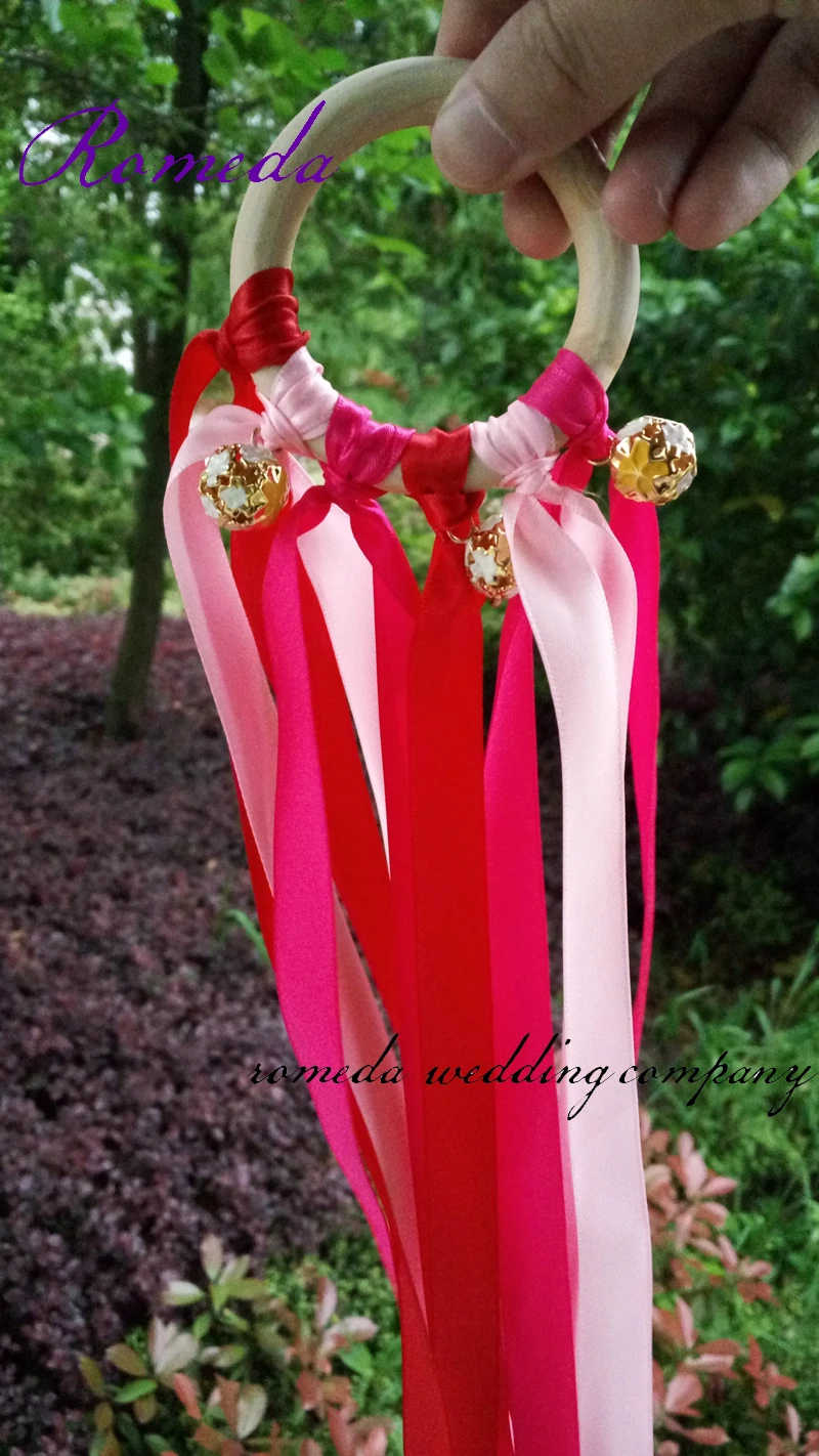 Лидер продаж деревянное кольцо с розовой + Красной фушийской лентой Уолдорф
