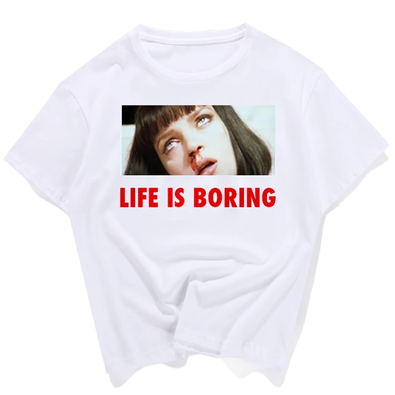 Пародия Харадзюку белая женская футболка летняя новинка футболка Femme Life is Boring буквенный принт Женская футболка размера плюс - Цвет: Белый
