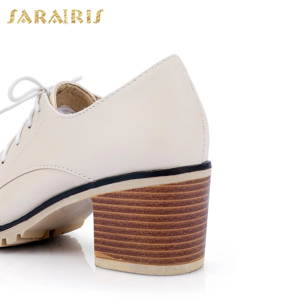 SARAIRIS/; большие размеры 34-43; модная повседневная обувь; женские туфли-лодочки для отдыха на высоком квадратном каблуке; женская обувь на шнуровке
