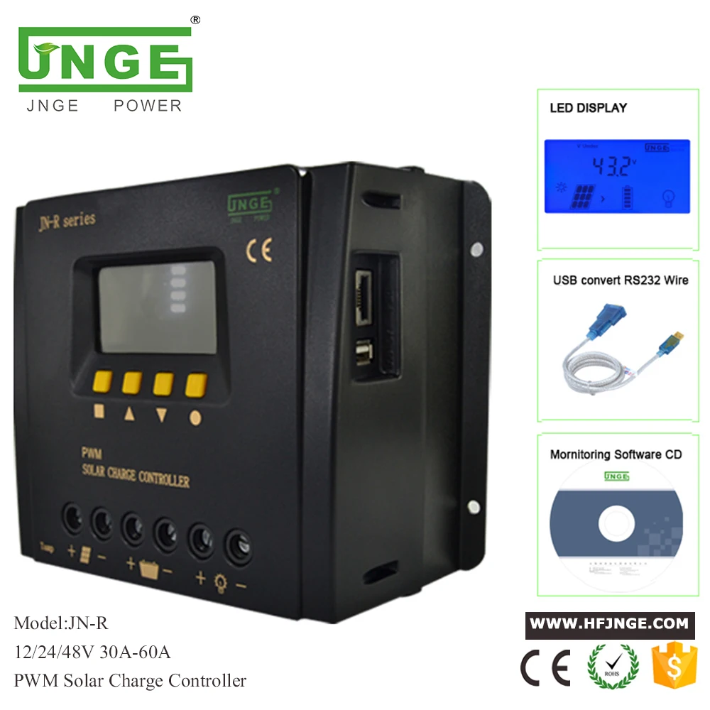 JN R 30A 60A LCD ШИМ контроллер солнечного заряда 12В/24В/48В Авто Солнечная панель LED