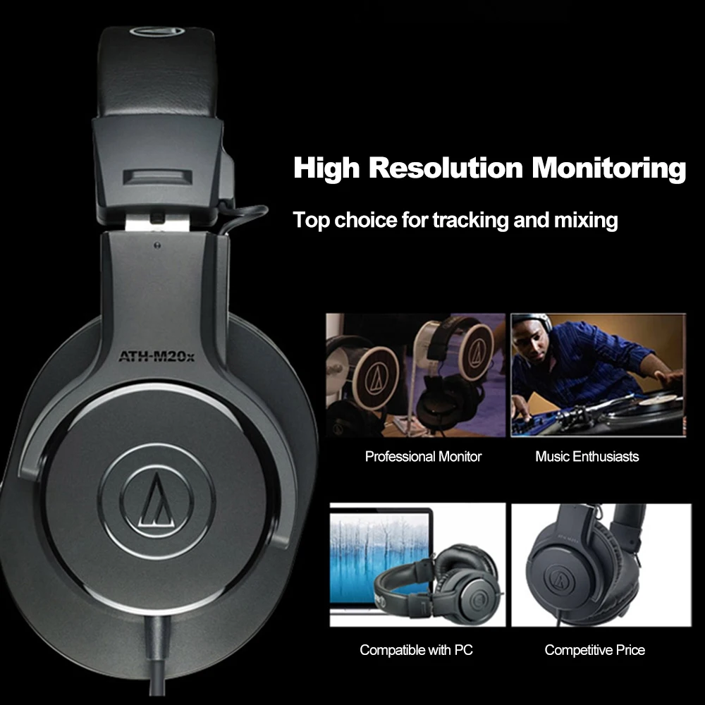 Audio-Technica, профессиональные мониторные наушники, ATH-M20x, Накладные наушники, закрытые сзади, динамические наушники, глубокий бас, звук, проводные наушники