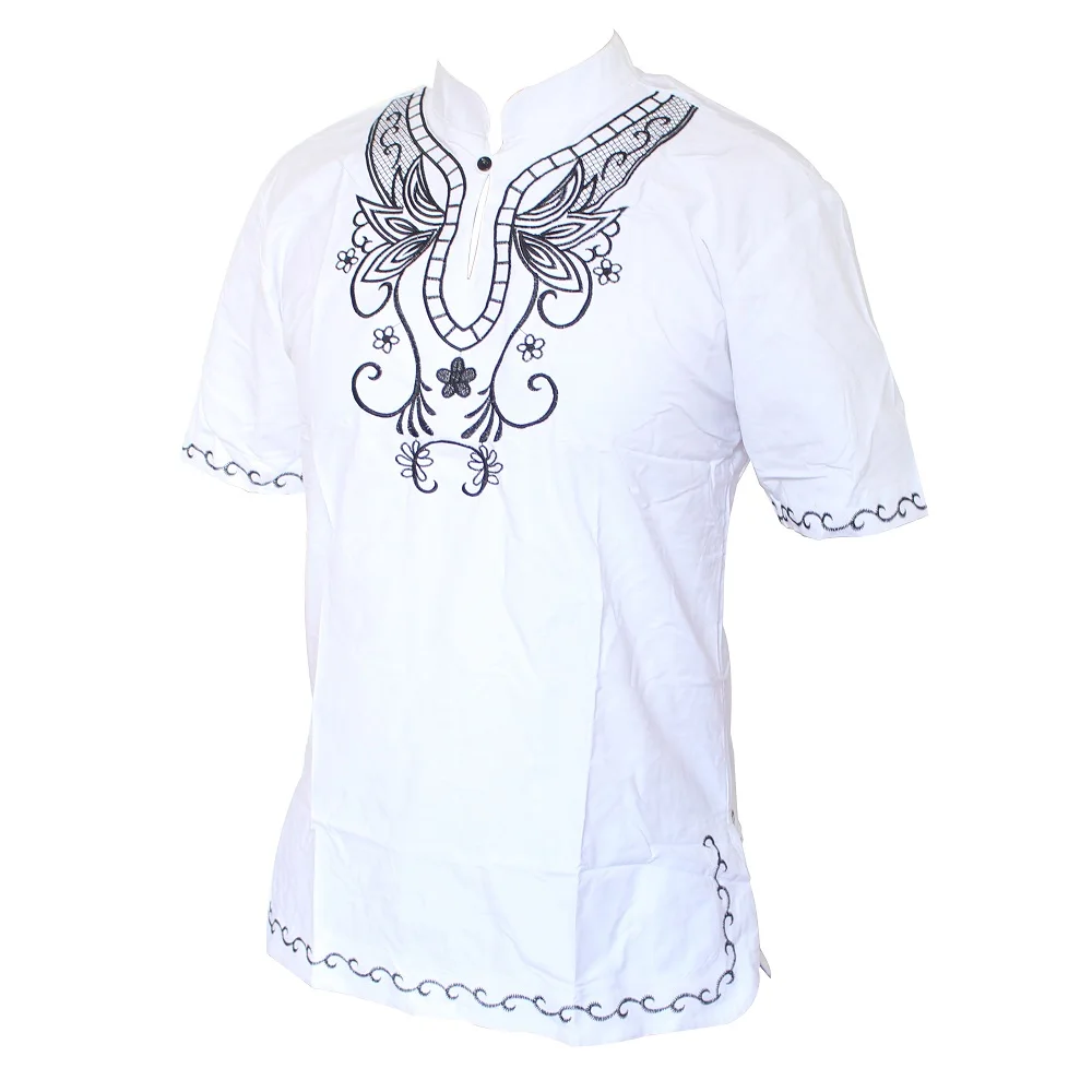 1 Dashikiage белая африканская мода Мужская уникальная высокое качество вышивка дизайн Повседневная футболка классная Одежда Топы - Цвет: 1