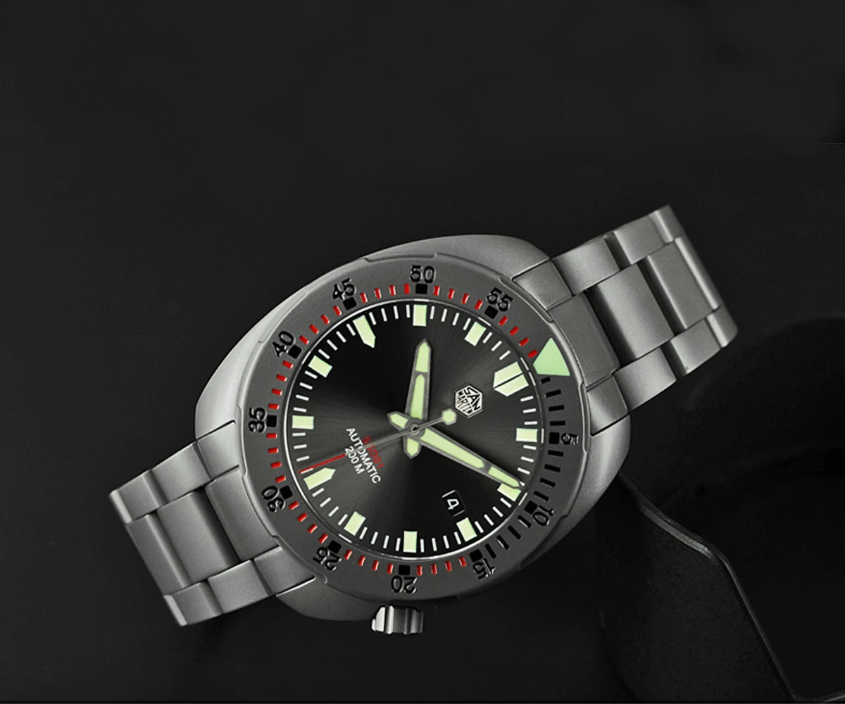 Lugyou San Martin Diver Мужские часы механические из нержавеющей стали Пескоструйный сапфир 20 АТМ водостойкий металлический браслет