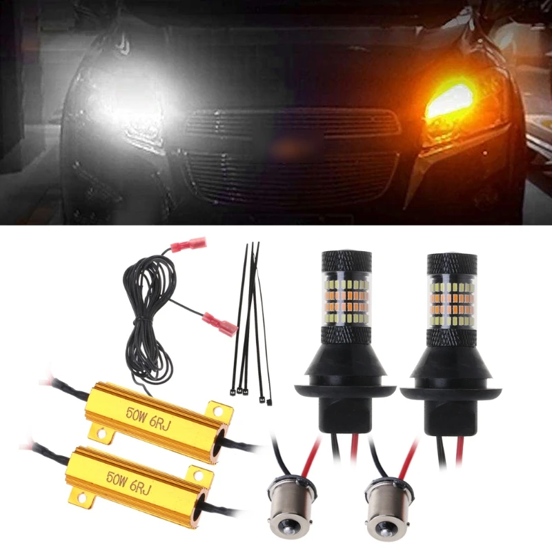 

2pcs 1156 BA15S 96-LED 3014 50W Dual-Color Switchback DRL Turn Signal Light Kit