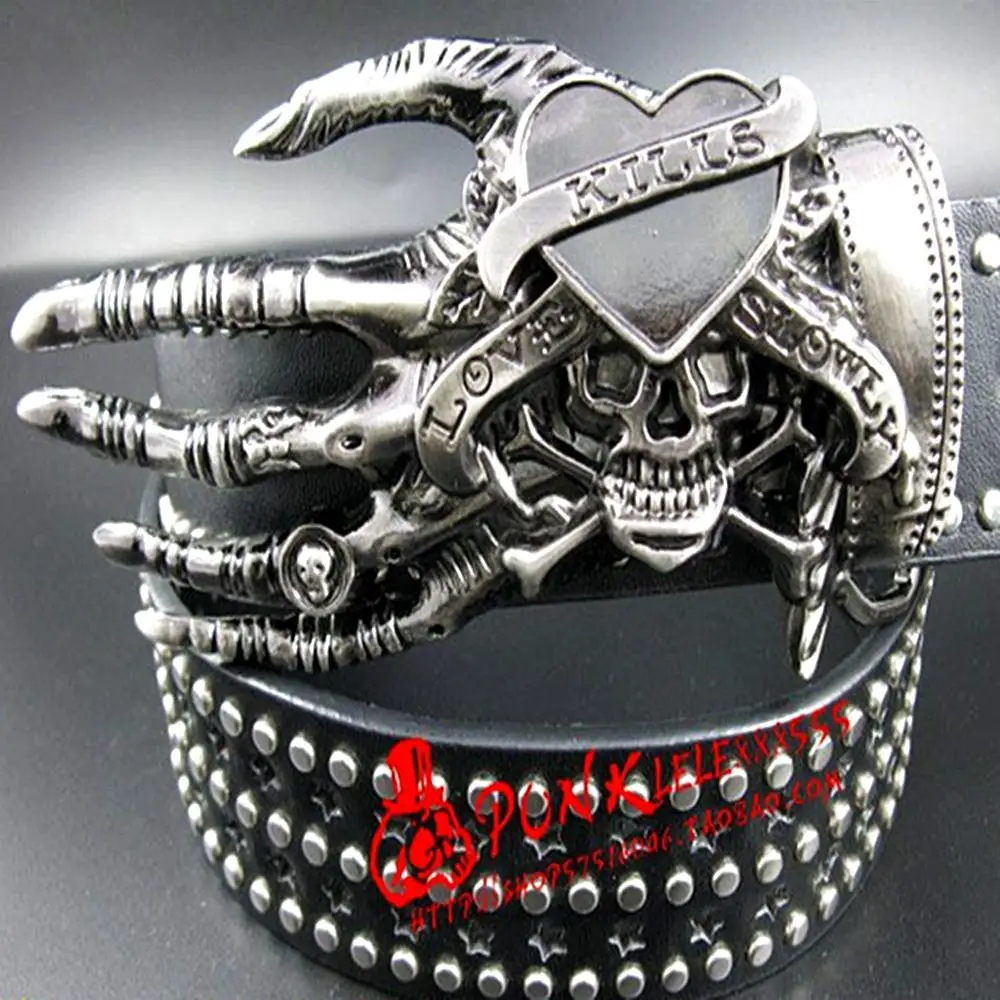 

2018 Fashion men Punk belt skull street dance full rivet belts heavy metal rock belt Hip hop nightclub skull belt personality