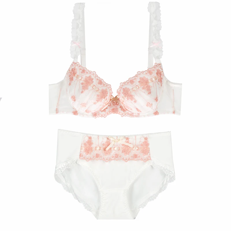 Красивый Цветочный вышитый кружевной японский комплект из бюстгальтера и