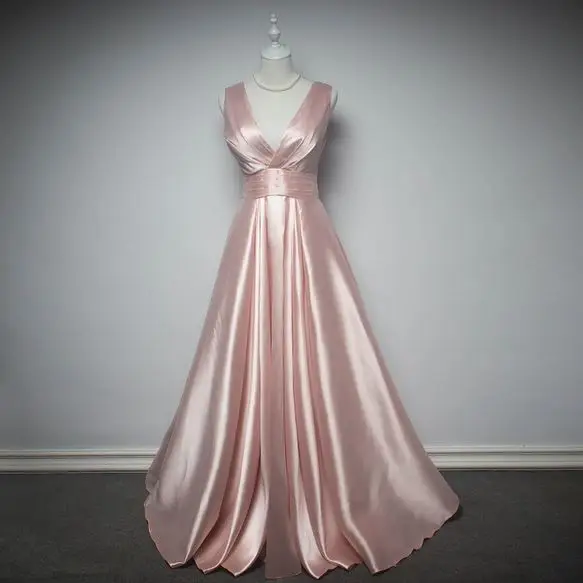 Халат розового demoiselle d'honneur2019 Новое атласное сексуальное с v-образным вырезом розовый красное платье подружки невесты с длинными vestido boda mujer invitada - Цвет: Розовый