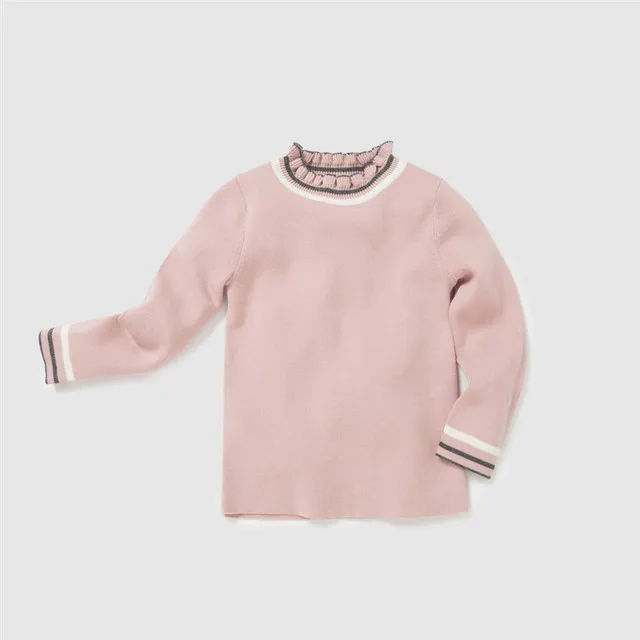 Pink Minibalabala/свитер для маленьких девочек; Детская Вязаная весенняя одежда; Однотонный пуловер с воротником под горло; свитер для девочек; одежда для От 2 до 7 лет - Цвет: Pink