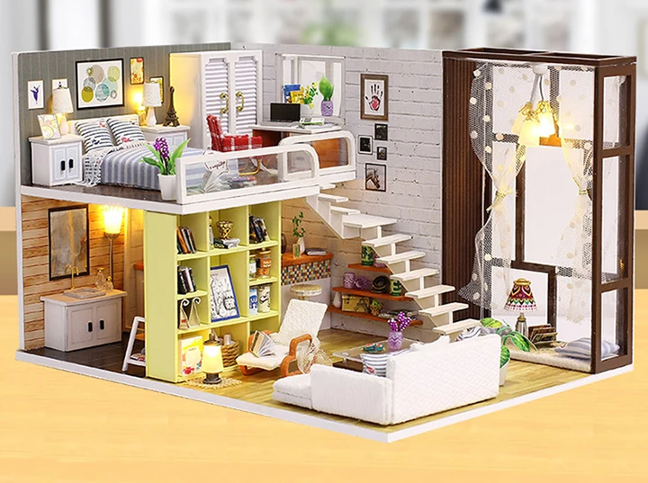 Сборный DIY игрушечный деревянный дом, деревянный миниатюрный кукольный домик, миниатюрные кукольные домики, игрушки с мебели, светодиодный светильник, подарок на день рождения