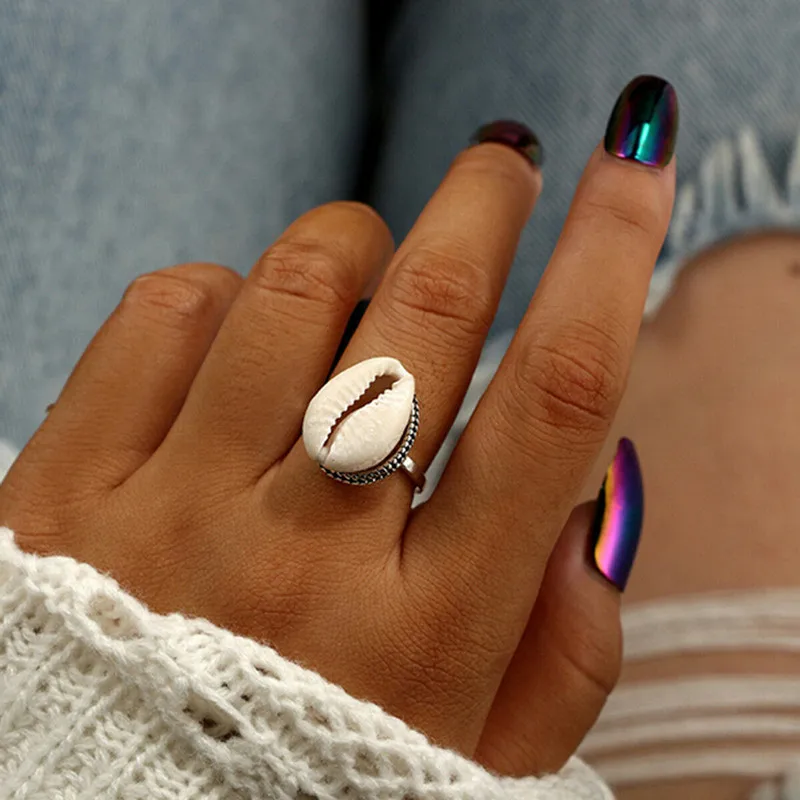 Women Bohemian Silver Plated Shell Ring Simple Midi Finger Knuckle Seashell | Украшения и аксессуары