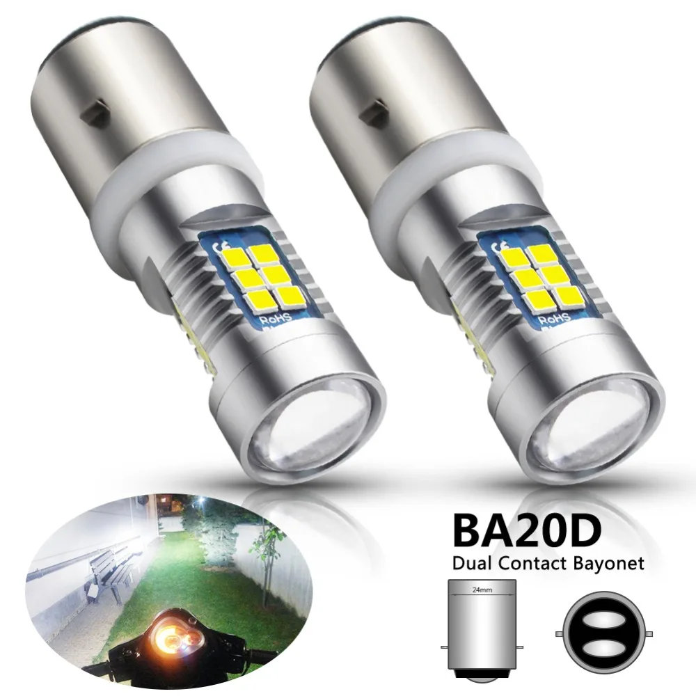 

2pcs H6 BA20D LED Motorcycle Headlight Bulbs Hi/Lo 3030 SMD 21 LED Bulbs 12V White Motorbike Scooter Headlamp Light Car Fog Lamp