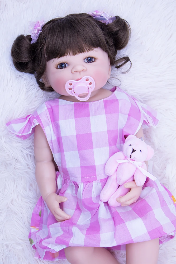 Силиконовая кукла Bebe из коричневого волоса для новорожденных 55 см виниловая