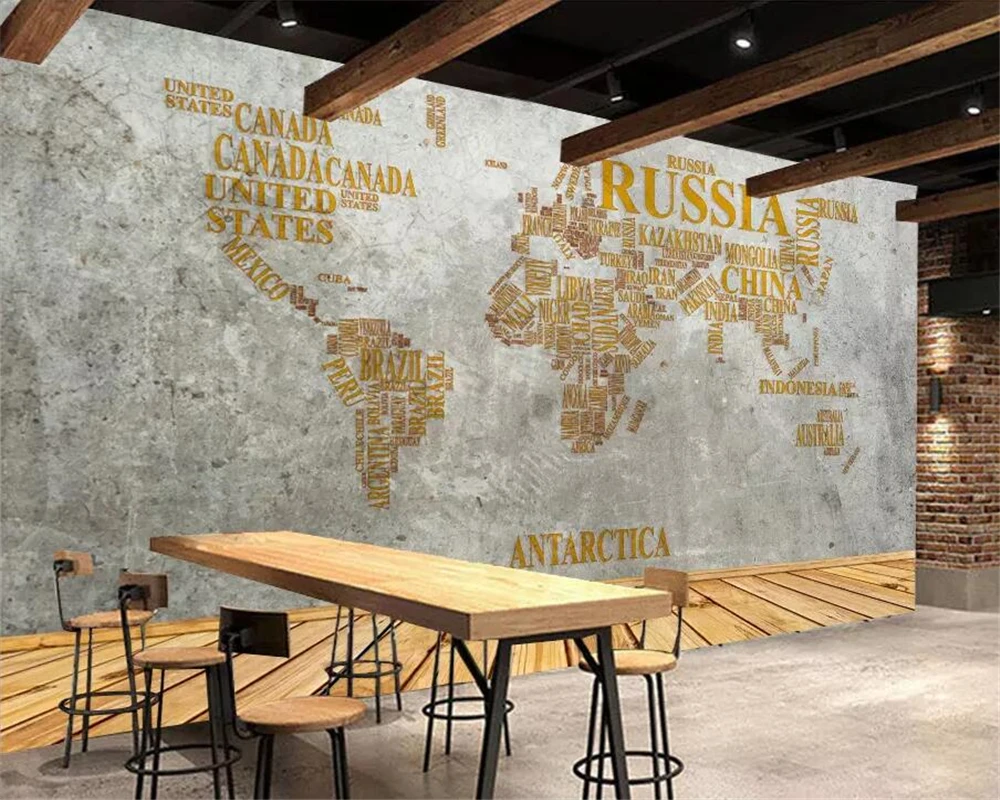 

Beibehang обои на заказ, большой высококачественный Ретро Ностальгический Английский алфавит, карта мира, цементная настенная живопись, фонова...