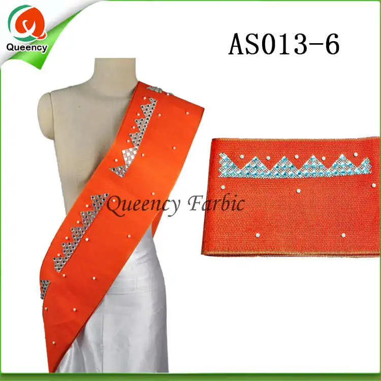 Африканские оптовые продажи ASO OKE gele нигерийский головной убор камни и бусины mutil-цвет длина 8,6 м реальный продукт фото - Цвет: orange