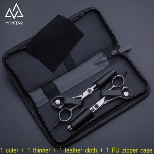 Zipper case set Профессиональные парикмахерские ножницы, 2 шт., филировочные ножницы 5,", высококачественные Парикмахерские ножницы с обратным лезвием - Цвет: Zipper case set