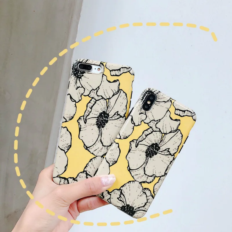 POBLU Retro Flowers Phone Case For iphone X XS 6S 7 8 Plus Glossy Soft IMD Back Cover Fashion Cute Cartoon Shell |