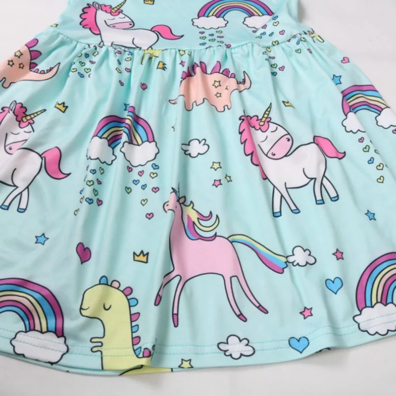 Unicorn Birthday Dress Casual Cartoon Pattern Princess Dresses Girls Clothing 2019 Summer Chirldren Cotton Clothes 4-8 Years | Детская