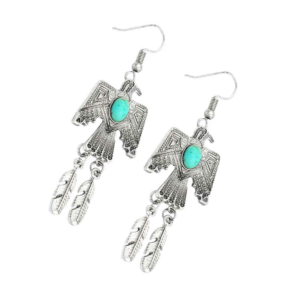 Banny Pink Indian Tibetan Tribal Eagle Pendant Dangle Earrings For Women Gyspy Statement Drop Earrings Stone Peace Bird Earrings