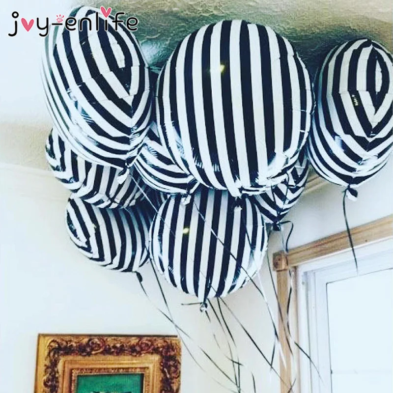 

10pcs 18inch Fashion Black White Stripe Checkerboard Foil Balloon Helium Air Ball Wedding Birthday Party Baby Shower Globos