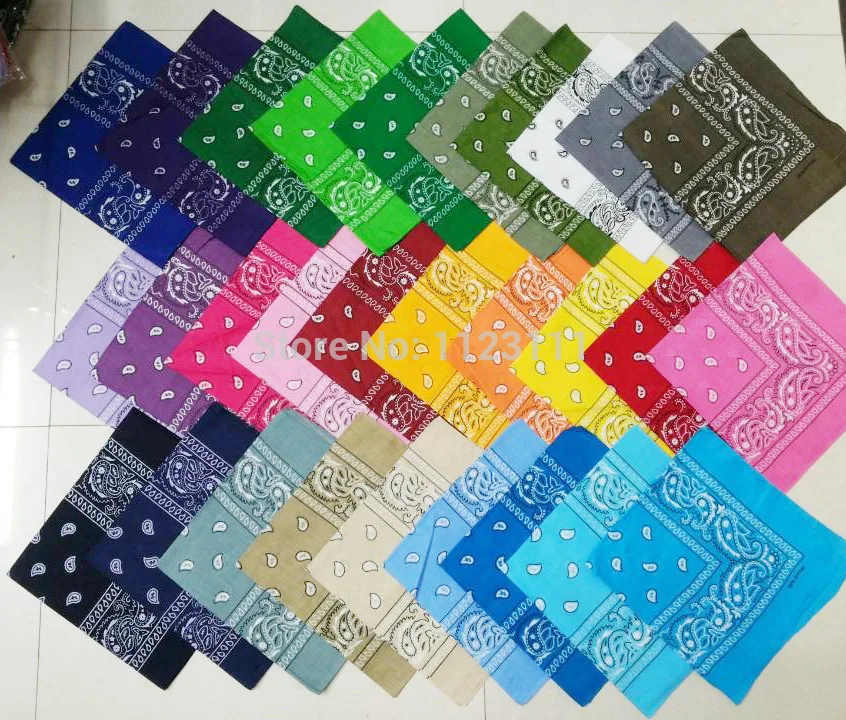 

Hot Sales Kerchief 100% Cotton Bandanna 55cm*55cm Paisley Printed Hand Towel Face Cashew Bandanas 21Colors Available Headband