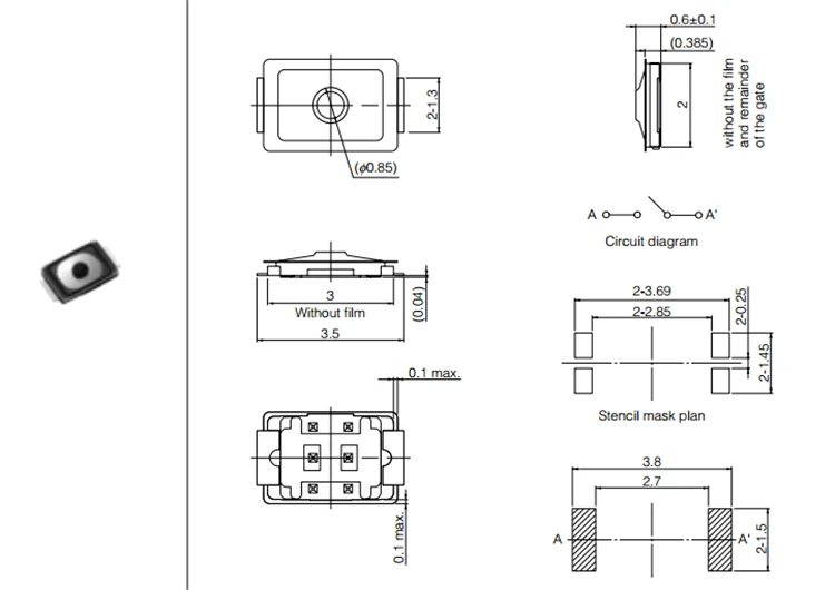 20 шт. 2x3x0 65 мм ультра мини SMD Микро Кнопка для мгновенной фотосъемки Флэшка Mp3/4