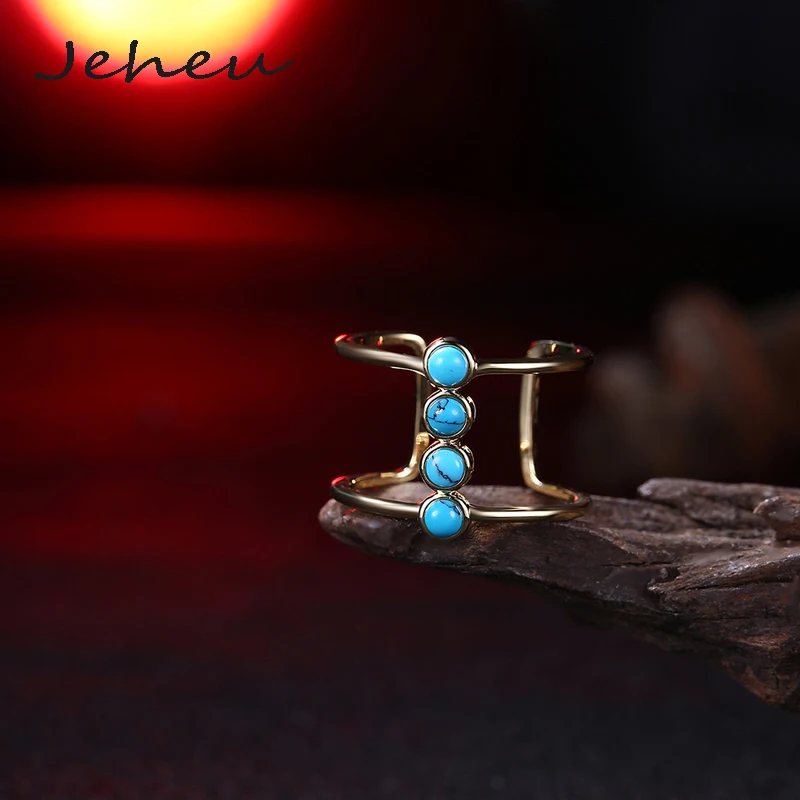 Free Size Gold Color Wide Ring for Women Fashion Turquoise Stone Double Layer | Украшения и аксессуары