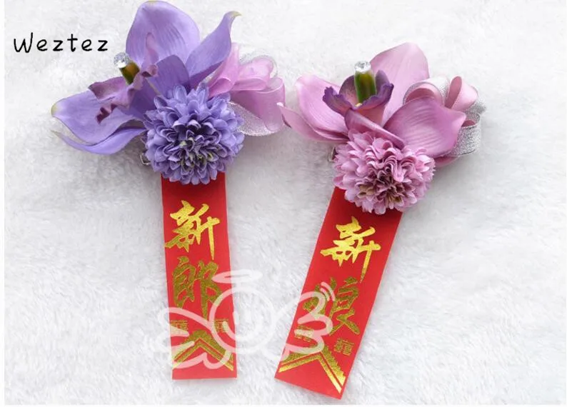 

Bride Corsage Silk Rose Flowers Groom Boutonniere Brooch Flowers Party Decoration D391S