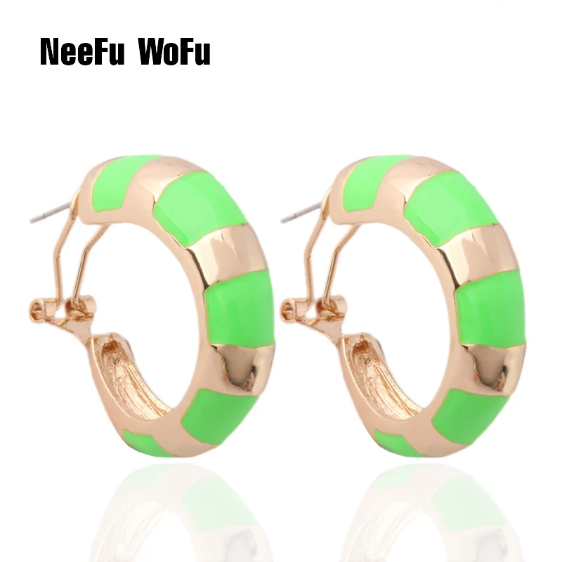 Флуоресцентные зеленые серьги NeeFu WoFu кольцо с принтом металлические для женщин