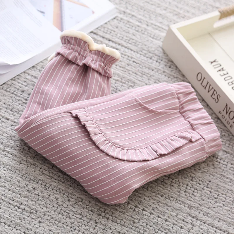 BibiCola/2018 г. Зимние новые хлопковые брюки Детская мода striped ruffled плюс бархат thicking