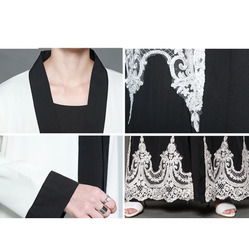 2018 мусульманская Абая черно-белая для женщин большого размера Дубай исламский