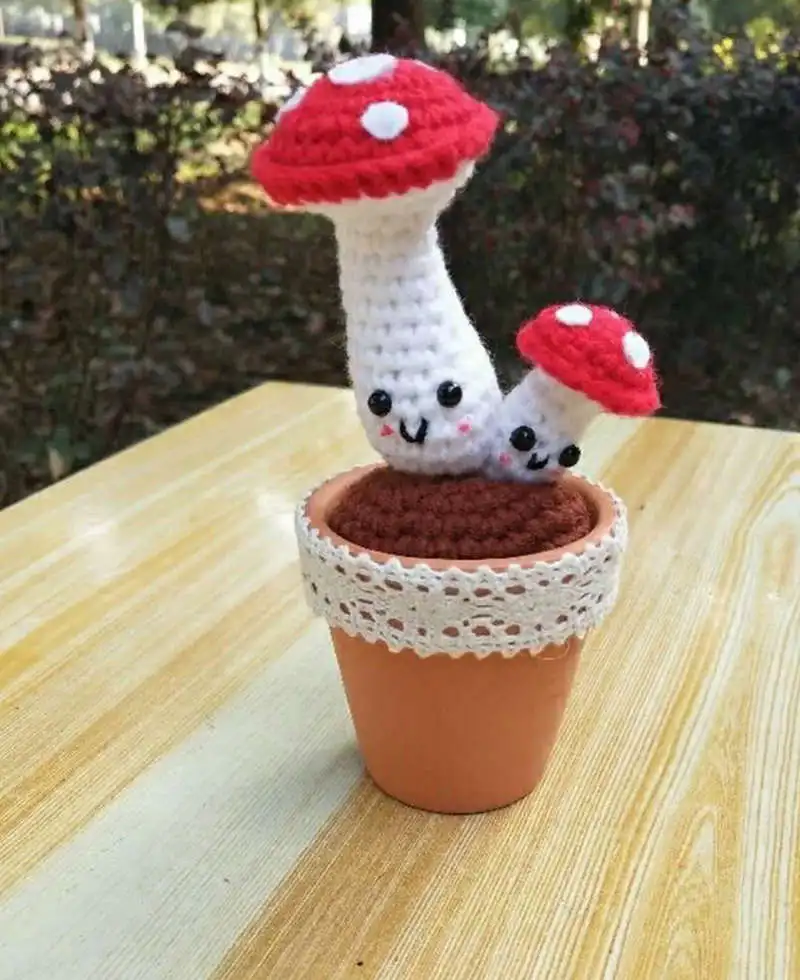 mushroom Искусственный цветок розы горшок ручной вязки шерсти в готовой продукции столовая гостиная украшения горшок культуры zl3 - Цвет: mushroom