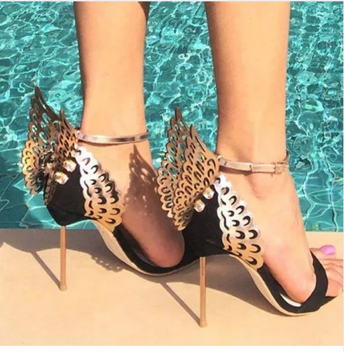 

Sandalias Mujer 2019 Sexy Black White Women Pumps Stylish Butterfly Wings Summer Bridal Shoes Ankle Strap Ladies Party Sandals