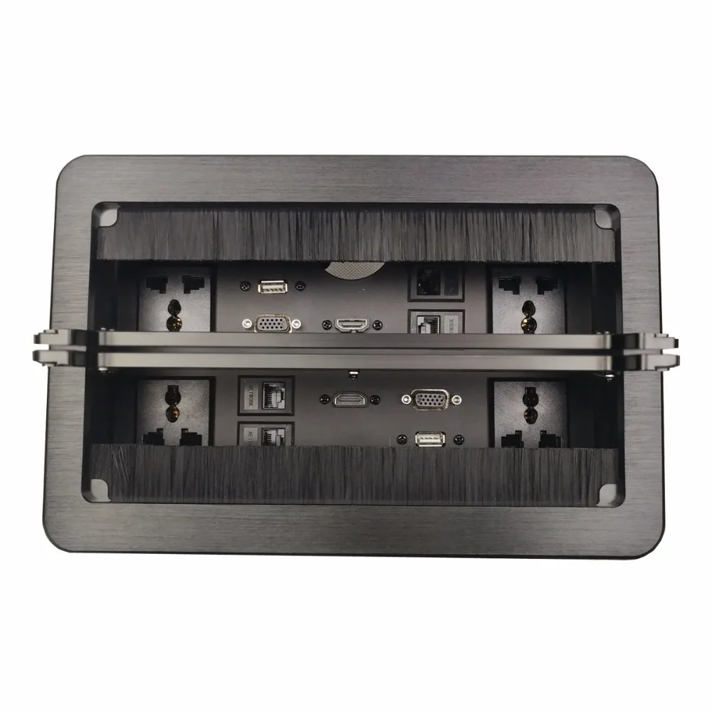 Настольная розетка с двумя щетками/алюминиевая розетка/USB VGA HDMI сеть RJ45 разъем для